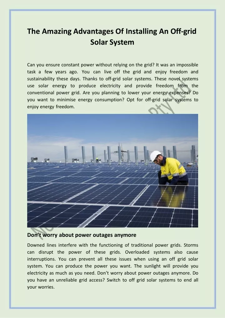PPT - The Amazing Advantages Of Installing An Off-grid Solar System PowerPoint Presentation - ID:13386554