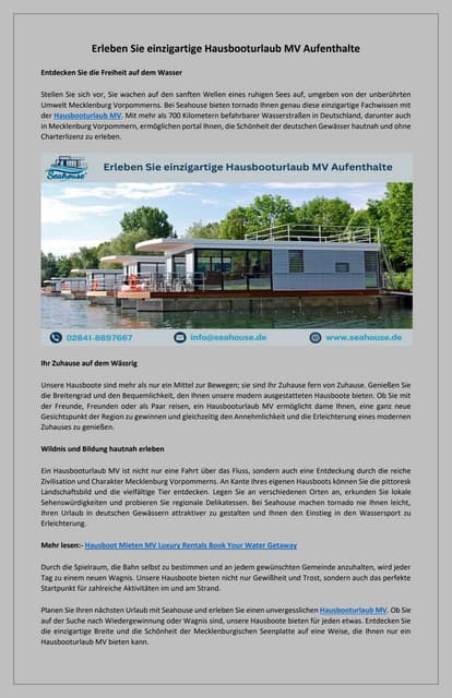 Erkunden Sie Mecklenburgs Wasserwege auf einem luxuriösen Hausbooturlaub MV | PDF