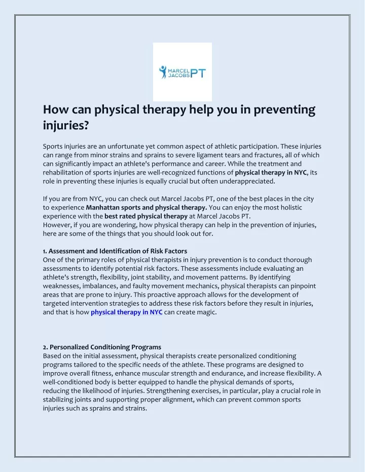 PPT - How can physical therapy help you in preventing injuries? PowerPoint Presentation - ID:13406318