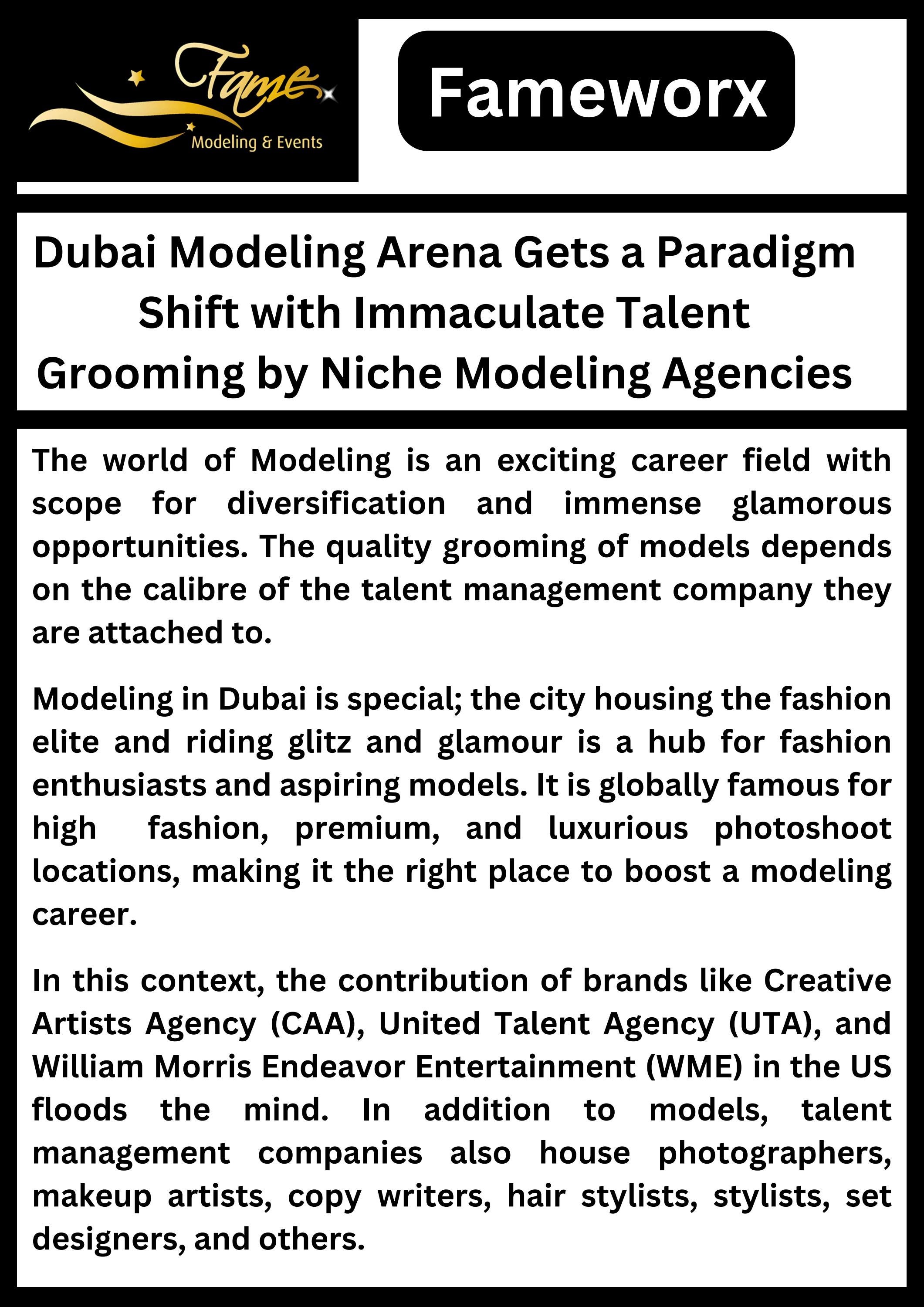 Dubai Modeling Arena Gets a Paradigm Shift with Immaculate Talent Grooming by Niche Modeling Agencies