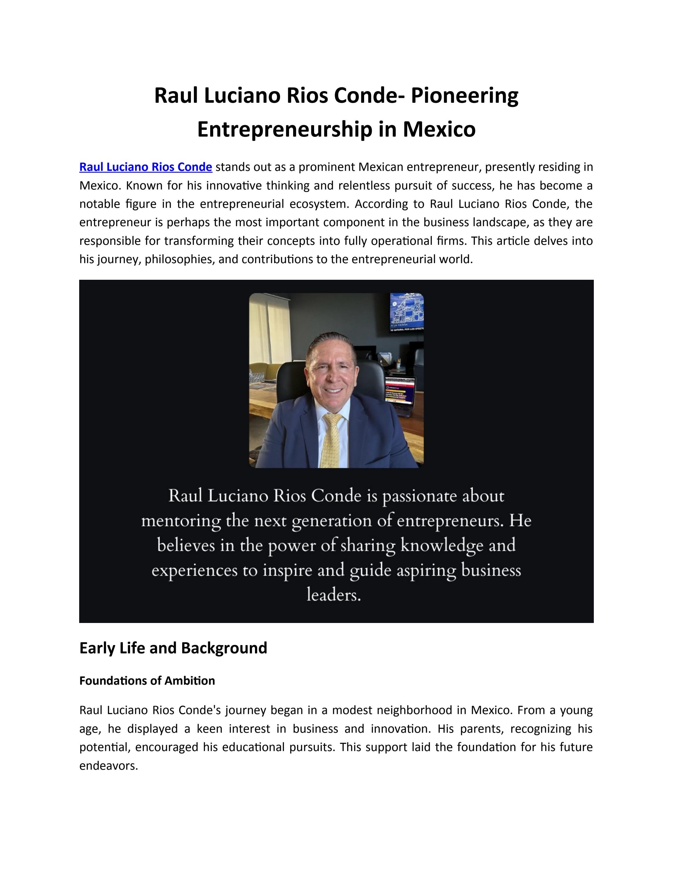 Raul Luciano Rios Conde's Approach to Entrepreneurship