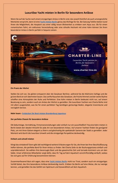 Exklusive Yachtvermietung in Berlin für Ihren Traumtag | PDF