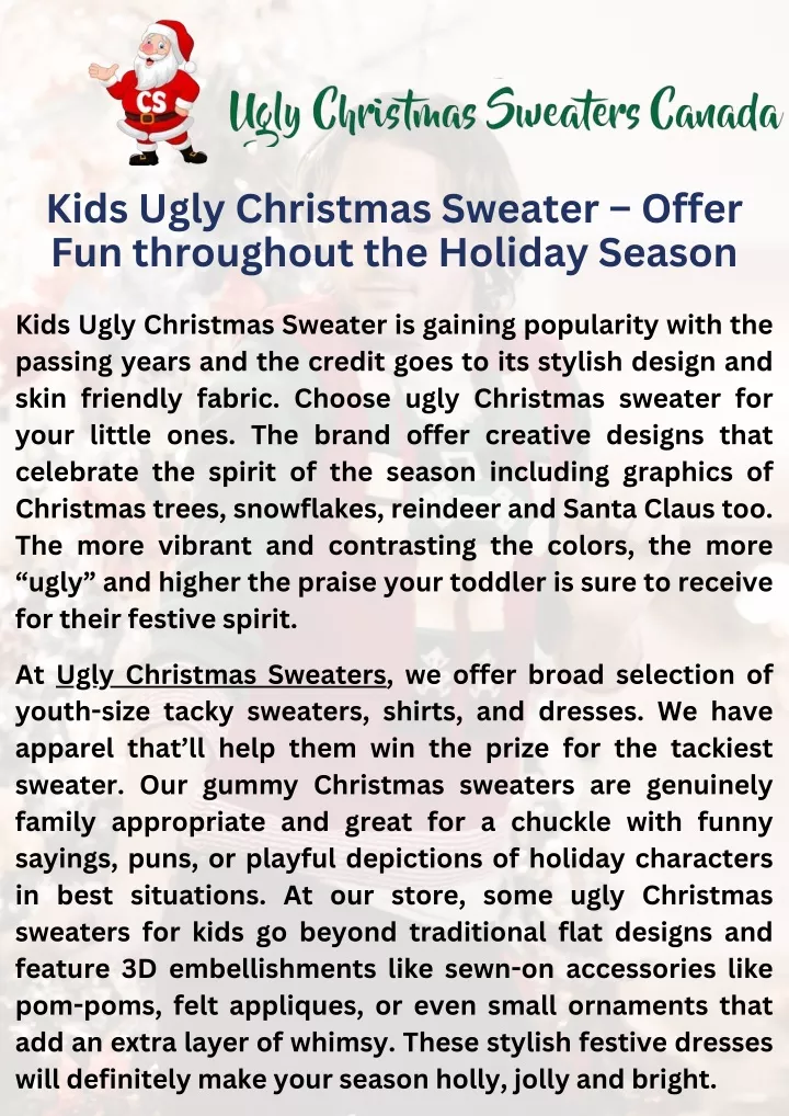 PPT - Kids Ugly Christmas Sweater – Offer Fun throughout the Holiday Season PowerPoint Presentation - ID:13479327