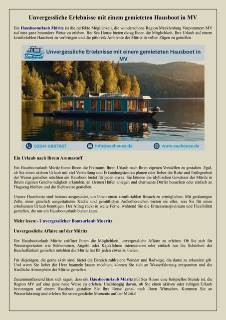 Natur pur erleben mit einem gemieteten Hausboot in MV | PDF