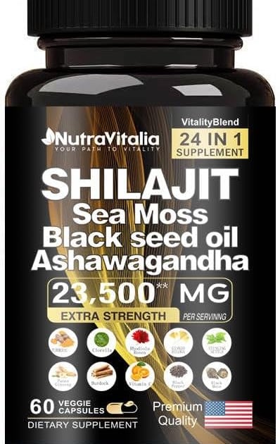 Shilajit sea moss black seed oil ashwagandha capsules | NutraVitalia