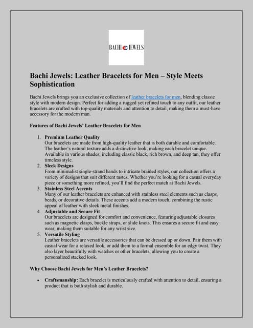 Bachi Jewels Leather Bracelets for Men – Style Meets Sophistication.pdf