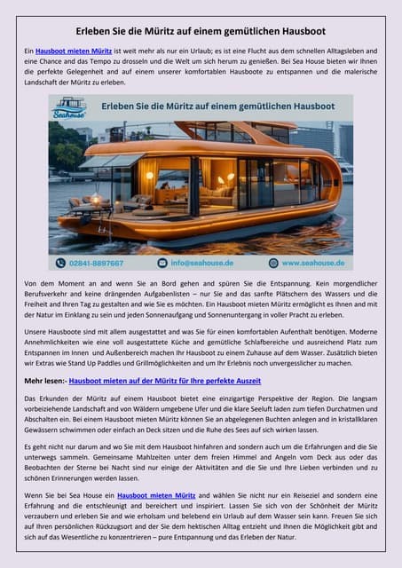 Ihr Traumurlaub auf еinеm Hausboot an dеr Müritz | PDF