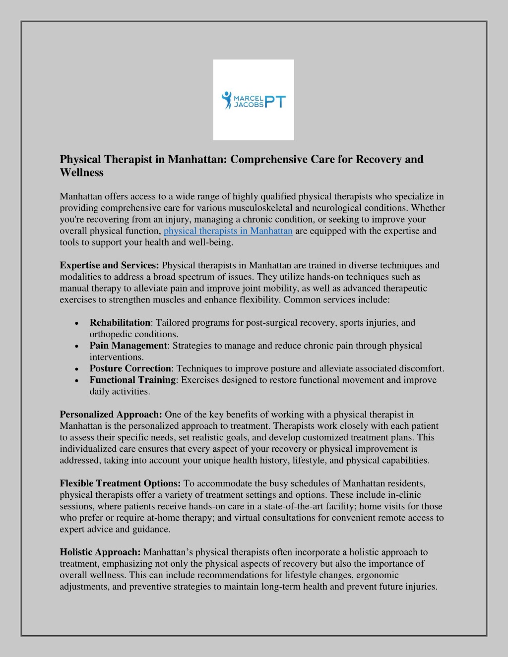 PPT - Physical Therapist in Manhattan Comprehensive Care for Recovery and Wellness