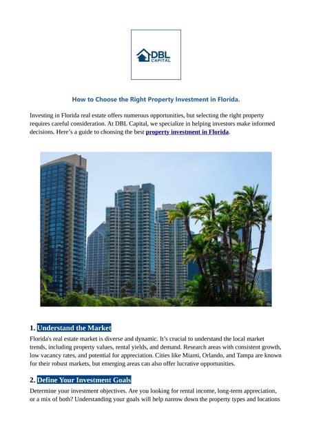 Property Investment in Florida | DBL Capital | PDF