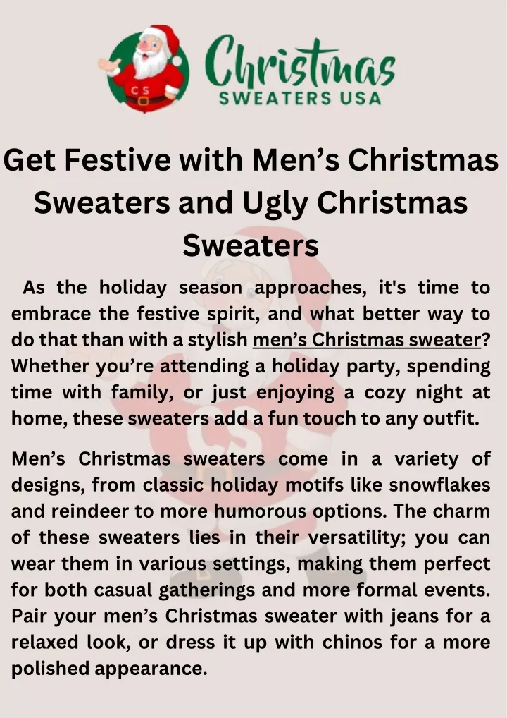 PPT - Get Festive with Men’s Christmas Sweaters and Ugly Christmas Sweaters PowerPoint Presentation - ID:13624234