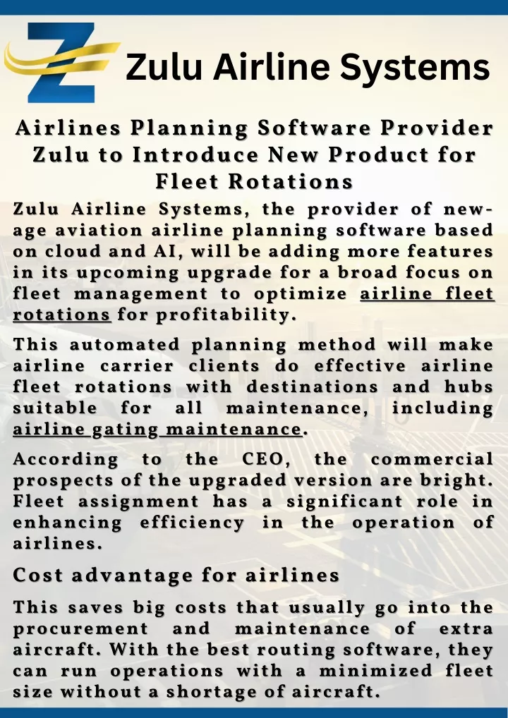 PPT - Airlines Planning Software Provider Zulu to Introduce New Product PowerPoint Presentation - ID:13633541