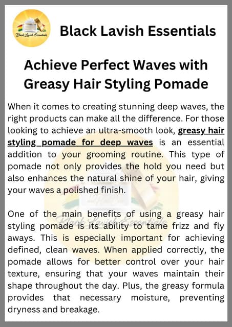 Achieve Perfect Waves with Greasy Hair Styling Pomade | PDF