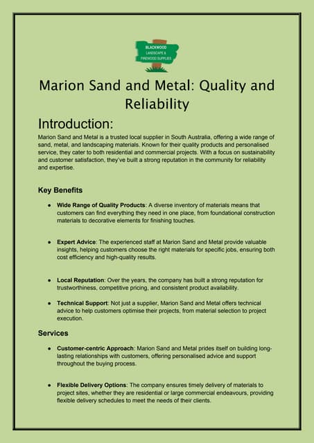 Marion Sand and Metal Quality and Reliability | PDF