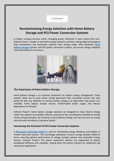 Revolutionizing Energy Solutions with Home Battery Storage and PCS Power Conversion Systems.pdf | Free Download