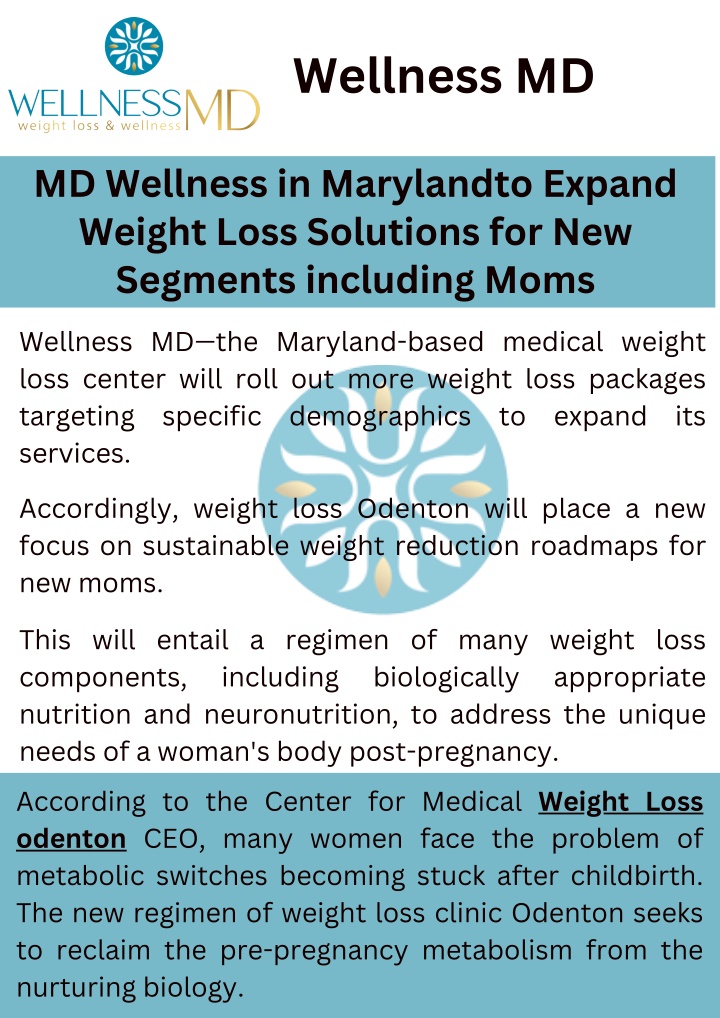 PPT - MD Wellness in Maryland to Expand Weight Loss Solutions for New Segments PowerPoint Presentation - ID:13768987