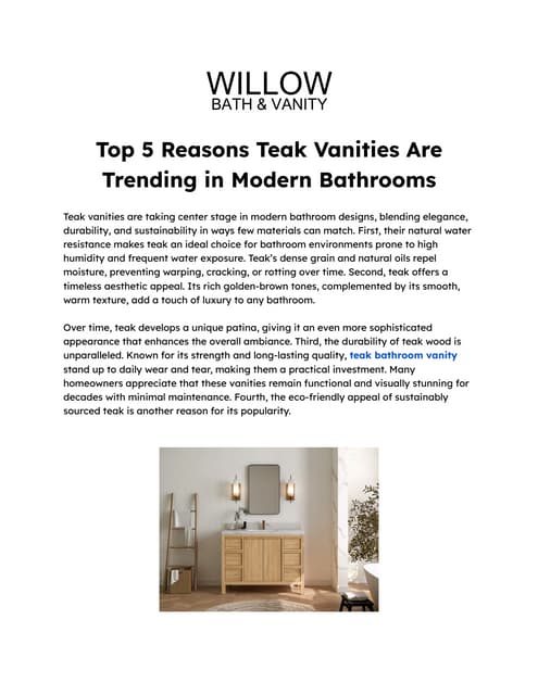 Top 5 Reasons Teak Vanities Are Trending in Modern Bathrooms | PDF