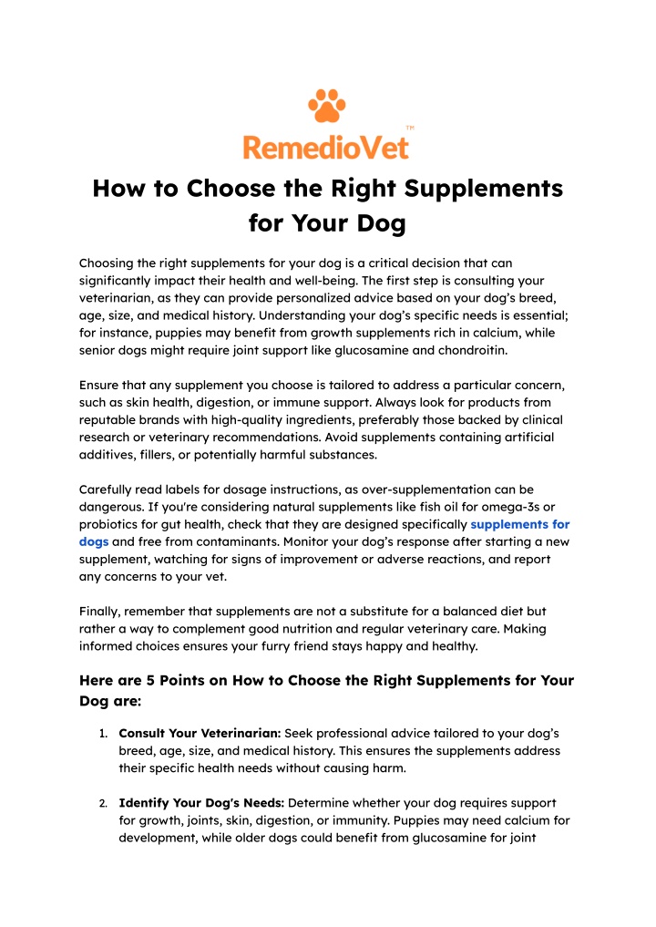 PPT - How to Choose the Right Supplements for Your Dog PowerPoint Presentation - ID:13744334