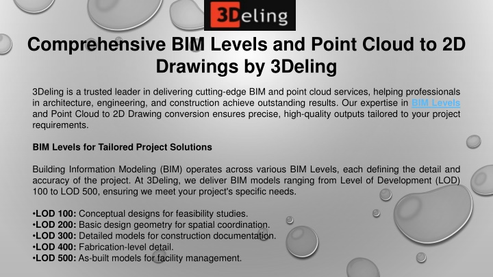 PPT - Comprehensive BIM Levels and Point Cloud to 2D Drawings by 3Deling PowerPoint Presentation - ID:13804482