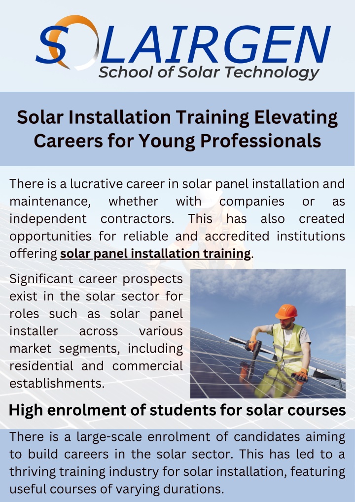 PPT - Solar Installation Training Elevating Careers for Young Professionals PowerPoint Presentation - ID:13819383