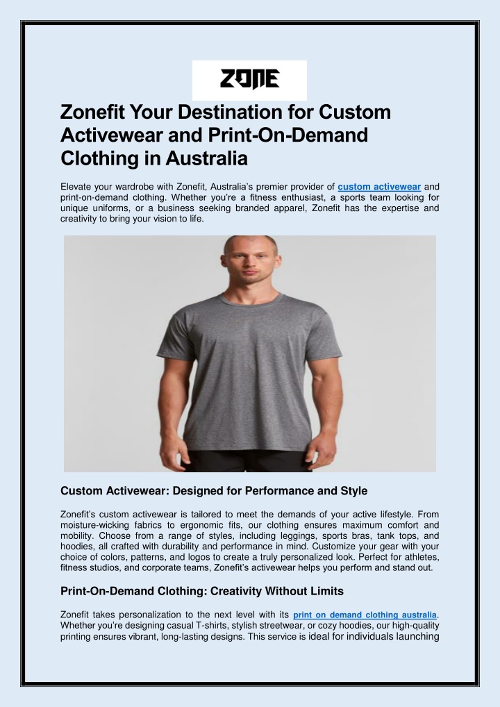 PPT - Zonefit Your Destination for Custom Activewear and Print-On-Demand Clothing in Australia PowerPoint Presentation - ID:13793976