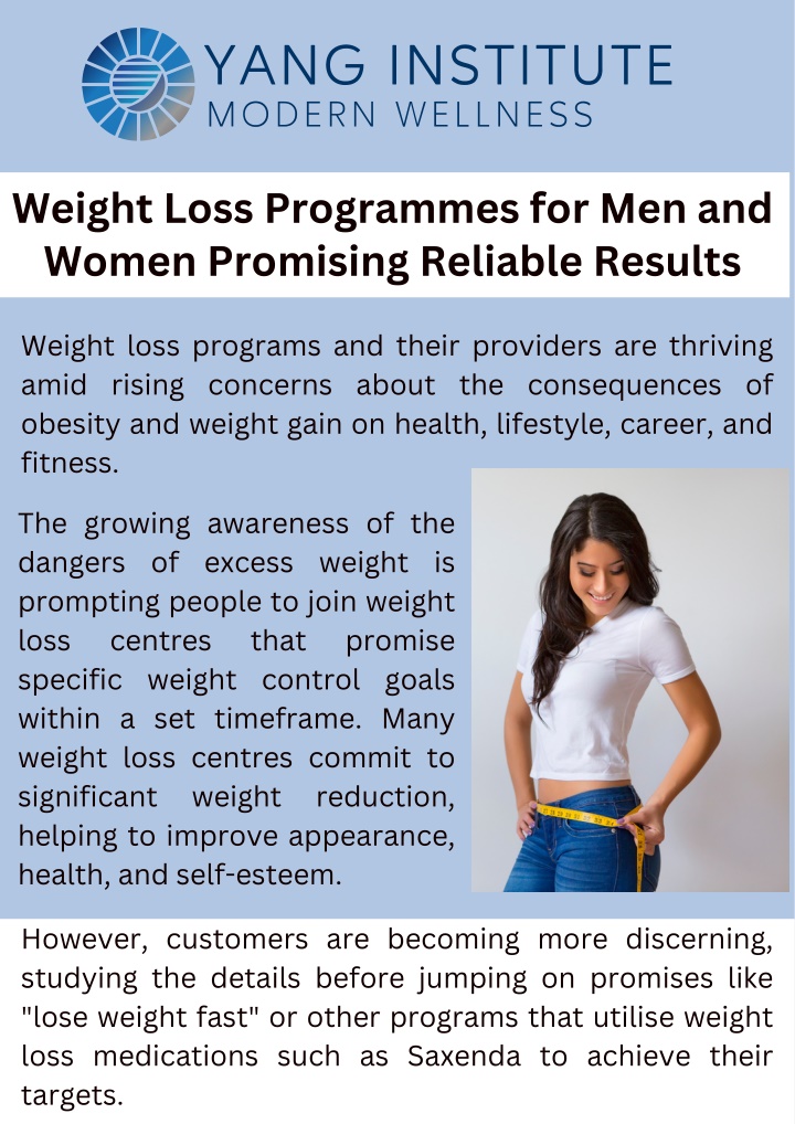 Weight Loss Programmes for Men and Women Promising Reliable Results