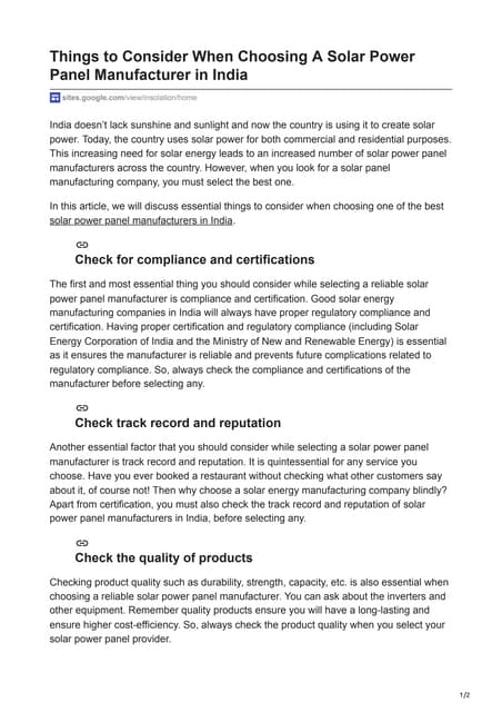 Things to Consider When Choosing A Solar Power Panel Manufacturer in India.pdf