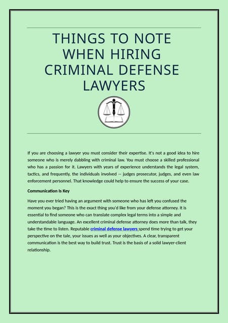 THINGS TO NOTE WHEN HIRING CRIMINAL DEFENSE LAWYERS | PDF