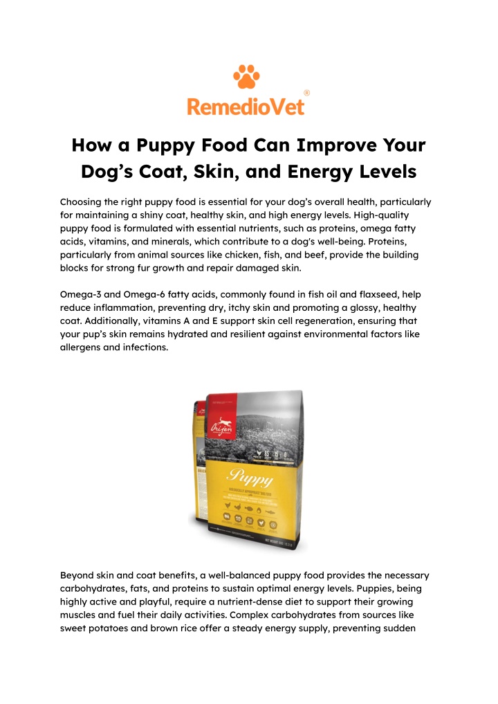 PPT - How a Puppy Food Can Improve Your Dog’s Coat, Skin, and Energy Levels PowerPoint Presentation - ID:13923600