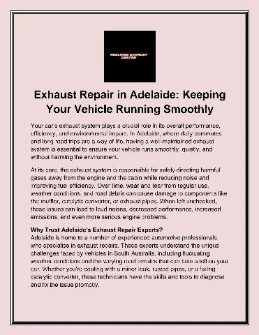 Exhaust Repair in Adelaide Keeping Your Vehicle Running Smoothly