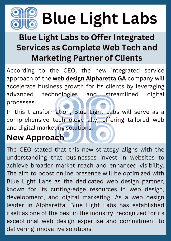 Blue Light Labs to Offer Integrated Services as Complete Web Tech and Marketing Partner of Clients