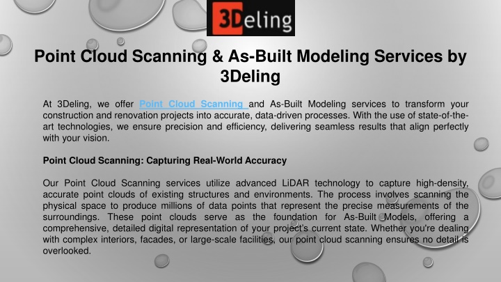 PPT - Point Cloud Scanning & As-Built Modeling Services by 3Deling PowerPoint Presentation - ID:13881921