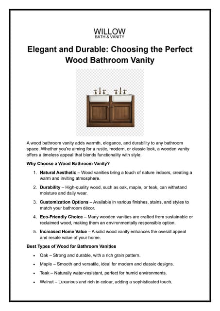 Elegant and Durable: Choosing the Perfect Wood Bathroom Vanity