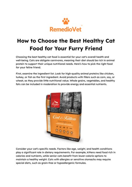 How to Choose the Best Healthy Cat Food for Your Furry Friend | PDF