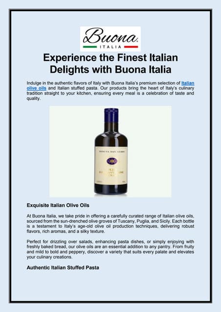 Experience the Finest Italian Delights with Buona Italia | PDF