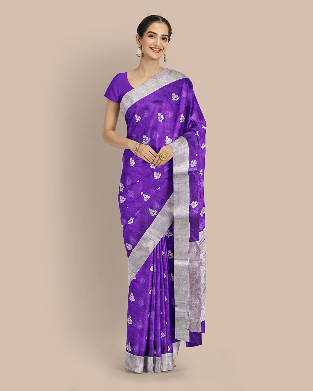 Elegant Purple Chanderi Silk Saree with Rich Silver Border for Women - The House of Chanderi