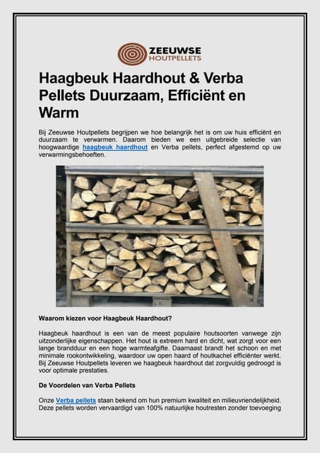 Haagbeuk Haardhout & Verba Pellets Duurzaam, Efficiënt en Warm | PDF