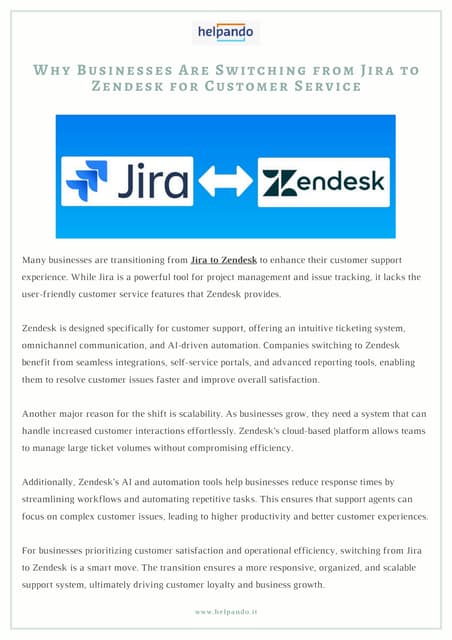 Why Businesses Are Switching from Jira to Zendesk for Customer Service | PDF