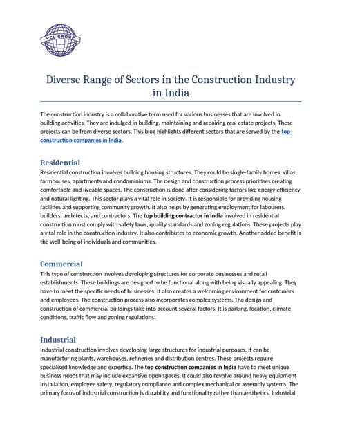 Diverse Range of Sectors in the Construction Industry in India.docx