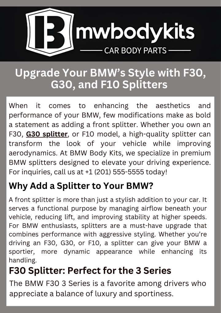 PPT - Upgrade Your BMW’s Style with F30, G30, and F10 Splitters PowerPoint Presentation - ID:13943572