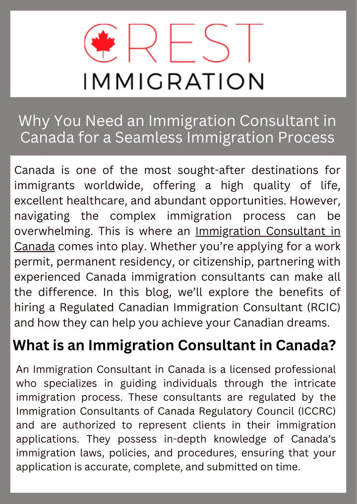 Why You Need an Immigration Consultant in Canada for a Seamless Immigration Process