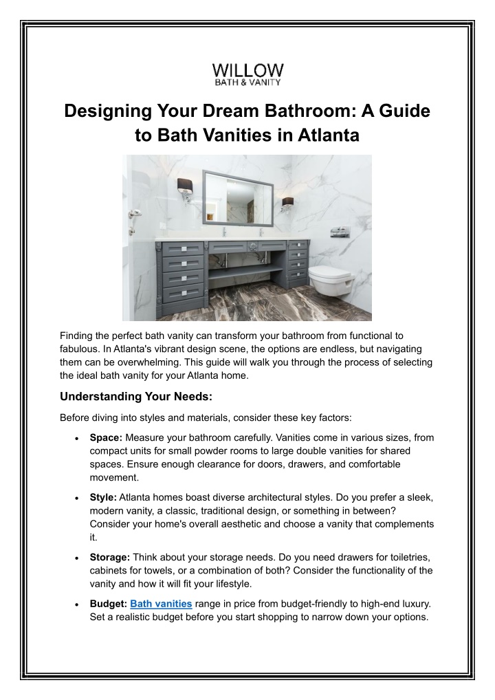 Designing Your Dream Bathroom: A Guide to Bath Vanities in Atlanta