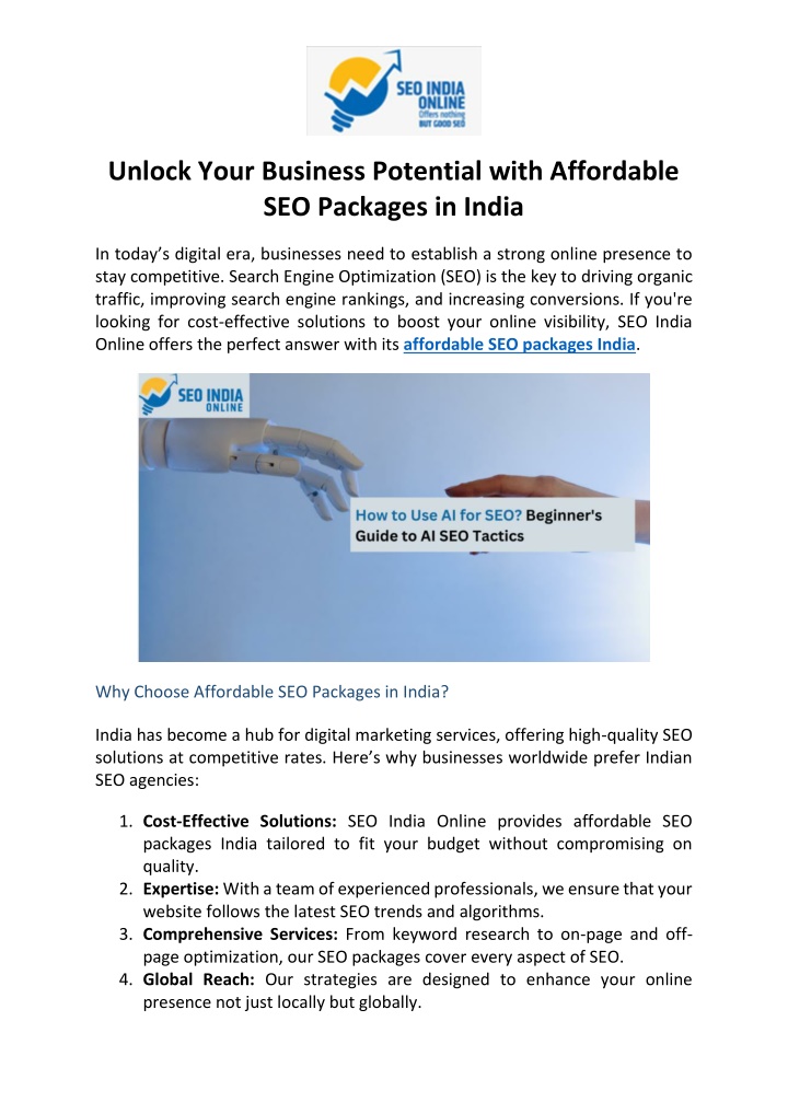 PPT - Unlock Your Business Potential with Affordable SEO Packages in India PowerPoint Presentation - ID:13944056