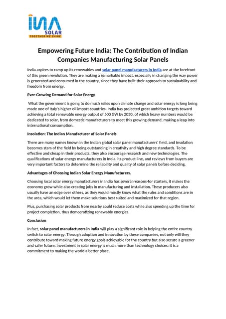 Empowering Future India The Contribution of Indian Companies Manufacturing Solar Panels.docx