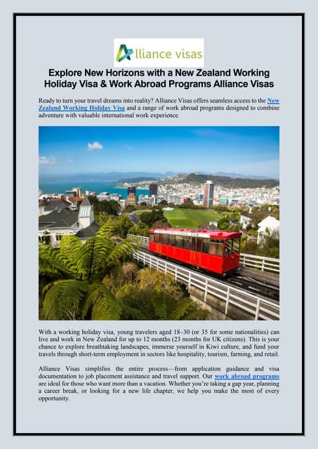 Explore New Horizons with a New Zealand Working Holiday Visa & Work Abroad Programs Alliance Visas | PDF