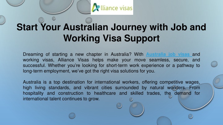 PPT - Start Your Australian Journey with Job and Working Visa Support PowerPoint Presentation - ID:14241574
