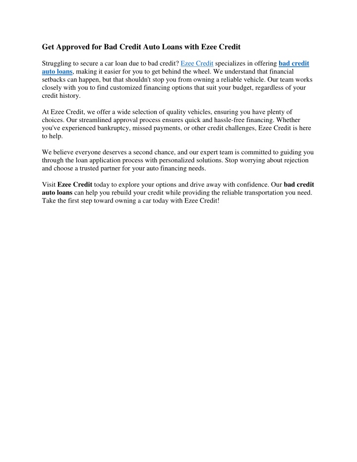 PPT - Get Approved for Bad Credit Auto Loans with Ezee Credit PowerPoint Presentation - ID:14083796