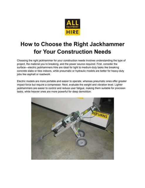 How to Choose the Right Jackhammer for Your Construction Needs | PDF
