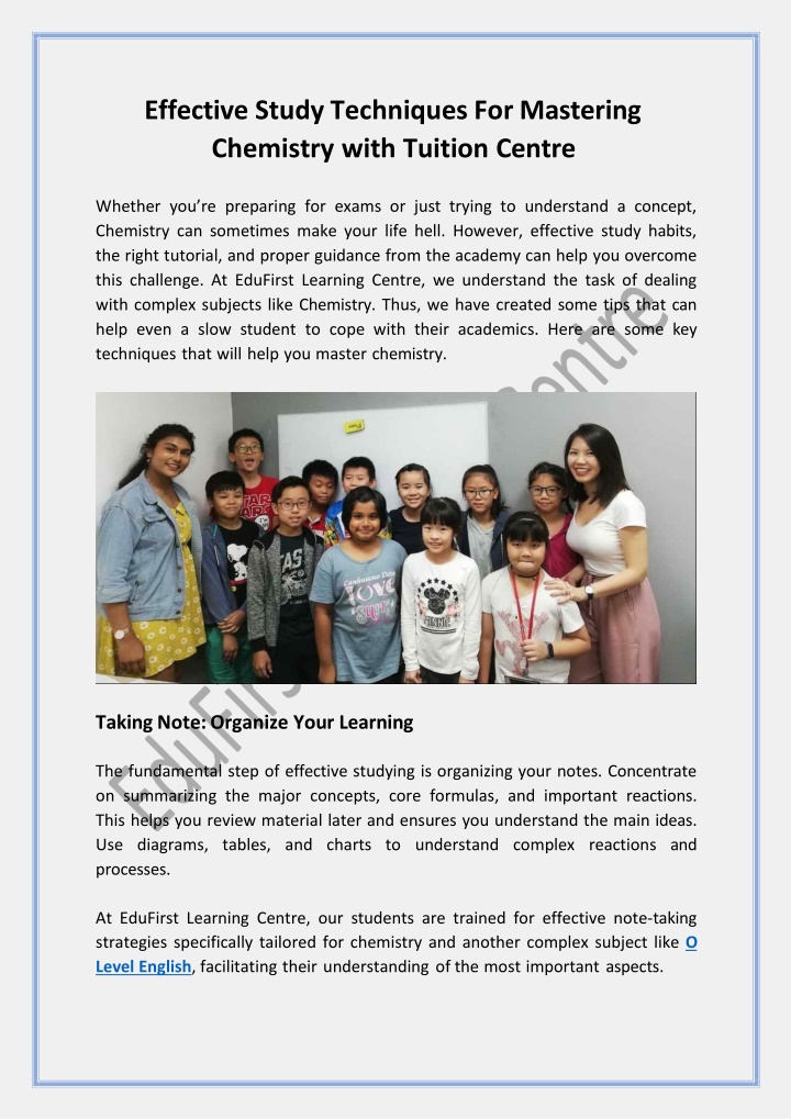 Effective Study Techniques For Mastering Chemistry with Tuition Centre