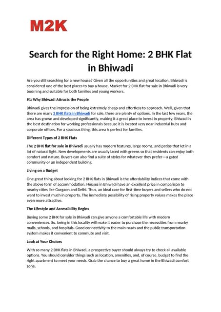Search for the Right Home 2 BHK Flat in Bhiwadi.docx
