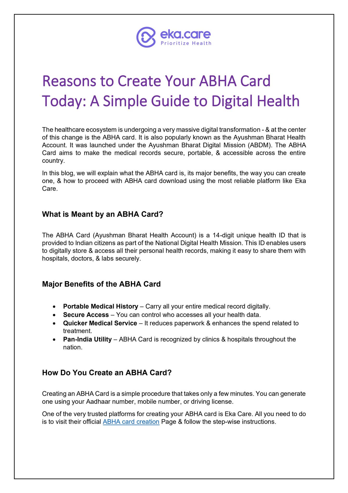 Reasons to Create Your ABHA Card Today: A Simple Guide to Digital Health